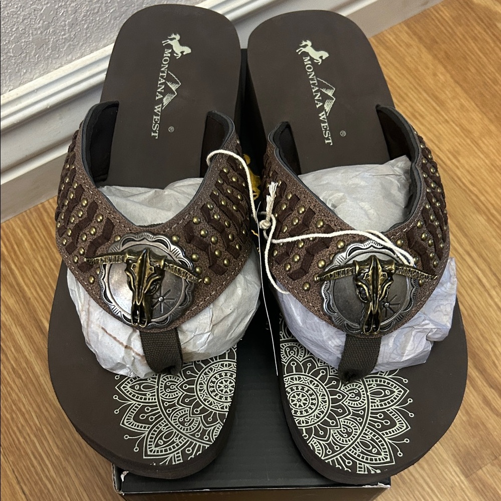 Montana West Dark Brown Embellished Sandals